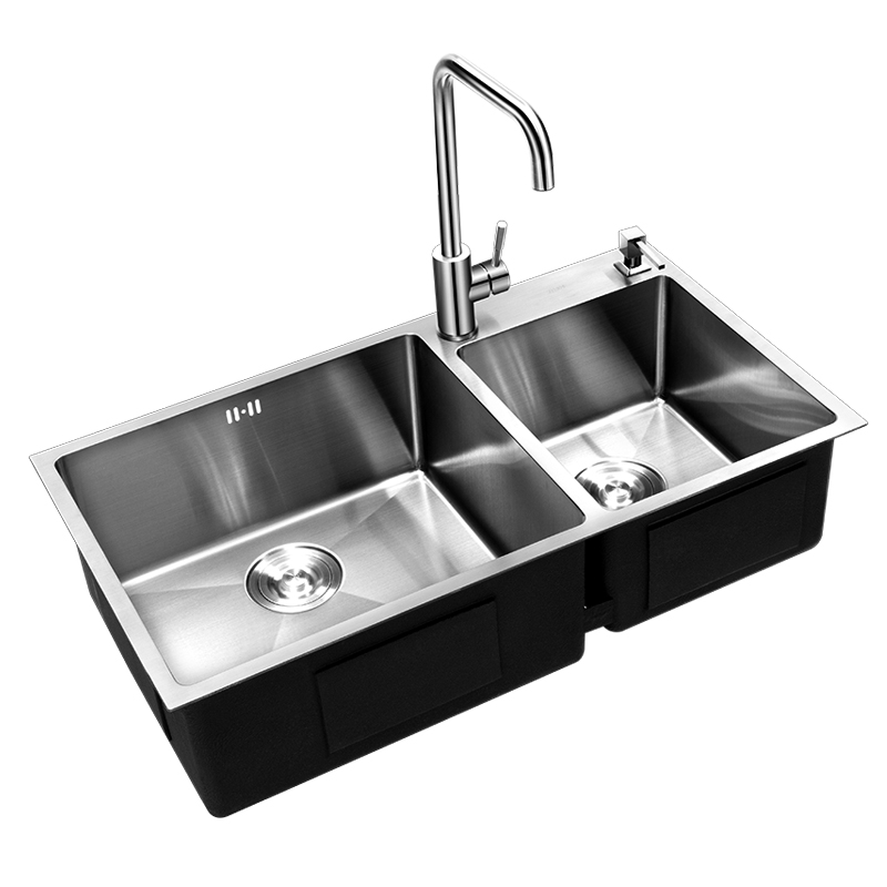 304不锈钢加厚手工水槽洗菜盆台上下双槽厨房洗碗池水池套餐