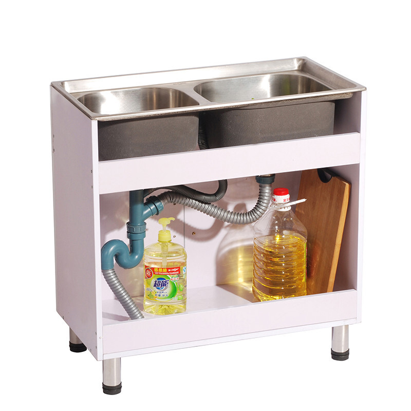新品不锈钢带槽柜双水槽水整体橱柜洗菜盆洗碗I槽家用R洗餐柜一体
