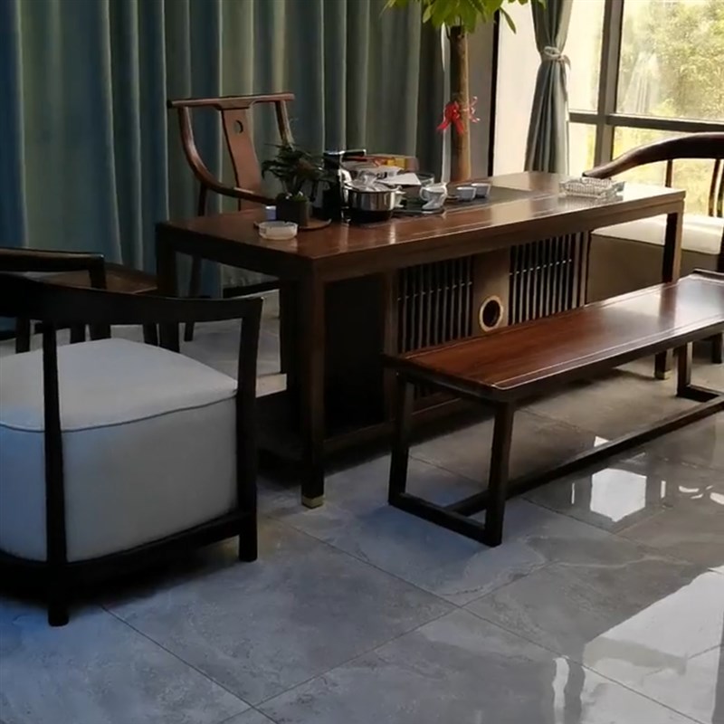 新品新品实木茶桌椅组合新p中式办公室家M用乌金木功夫茶台烧水壶