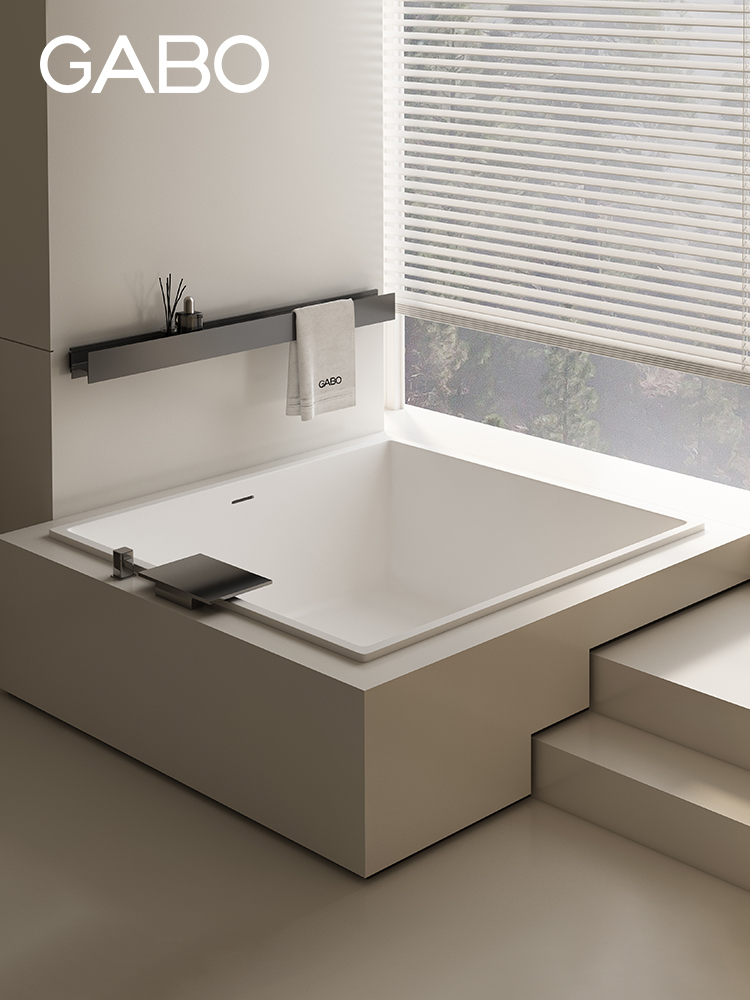 观博GABO 家用嵌入式人造石浴缸方形薄边小户型浴缸双人浴盆K8635
