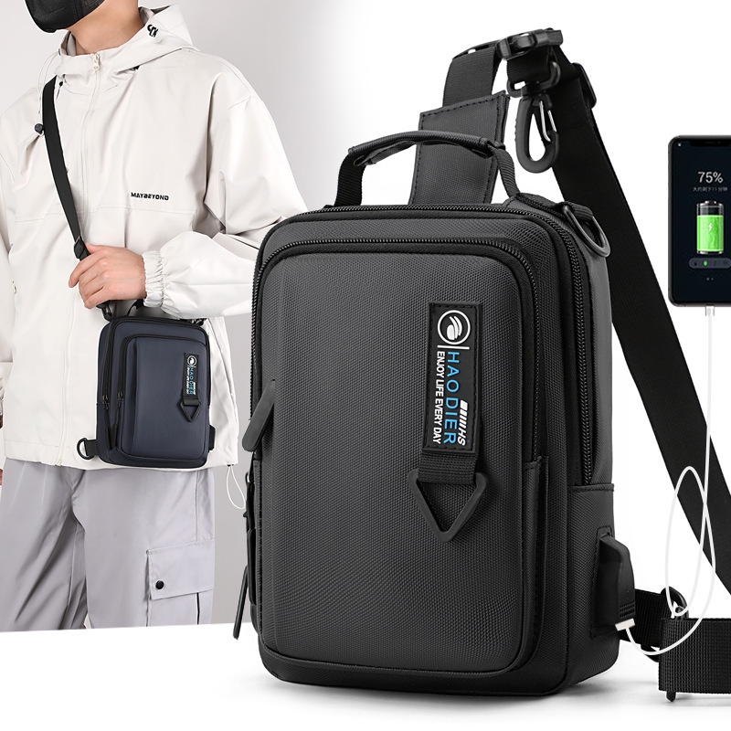 工厂直销新款多功能男士胸包休闲单肩斜挎包户外USB充电防盗背包