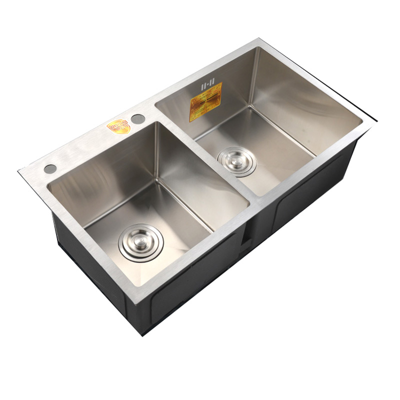手工槽双槽304不锈钢水槽双槽洗碗盆洗菜盆双盆拉丝加厚厨房水池