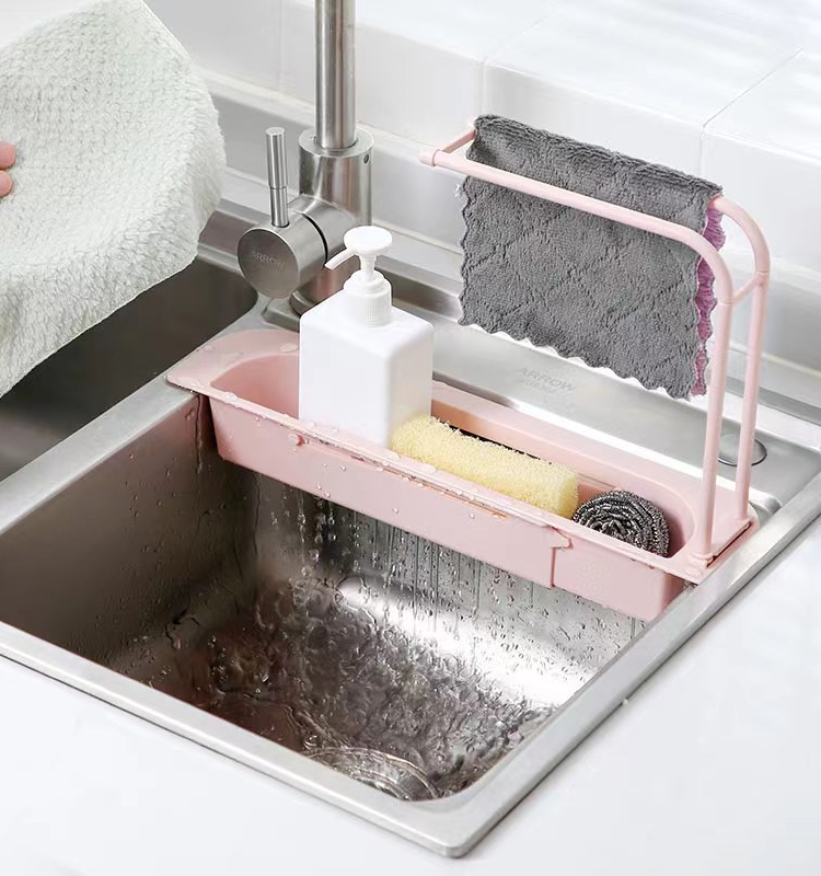厨房水槽伸缩收纳架可挂式水池沥水篮洗碗抹布用品免打孔置物架