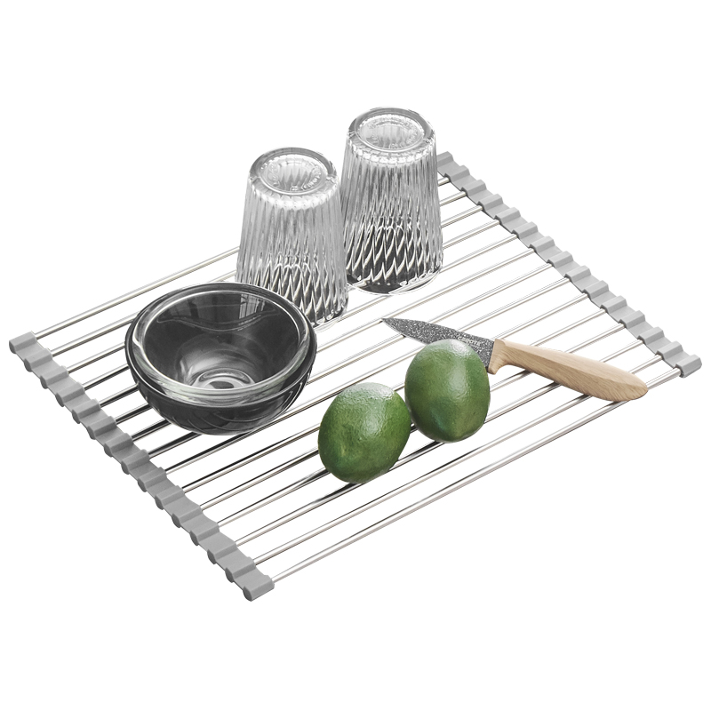 可折叠日式水槽沥水架灰色简约水池碗碟架晾碗置物架锅桌面隔热架