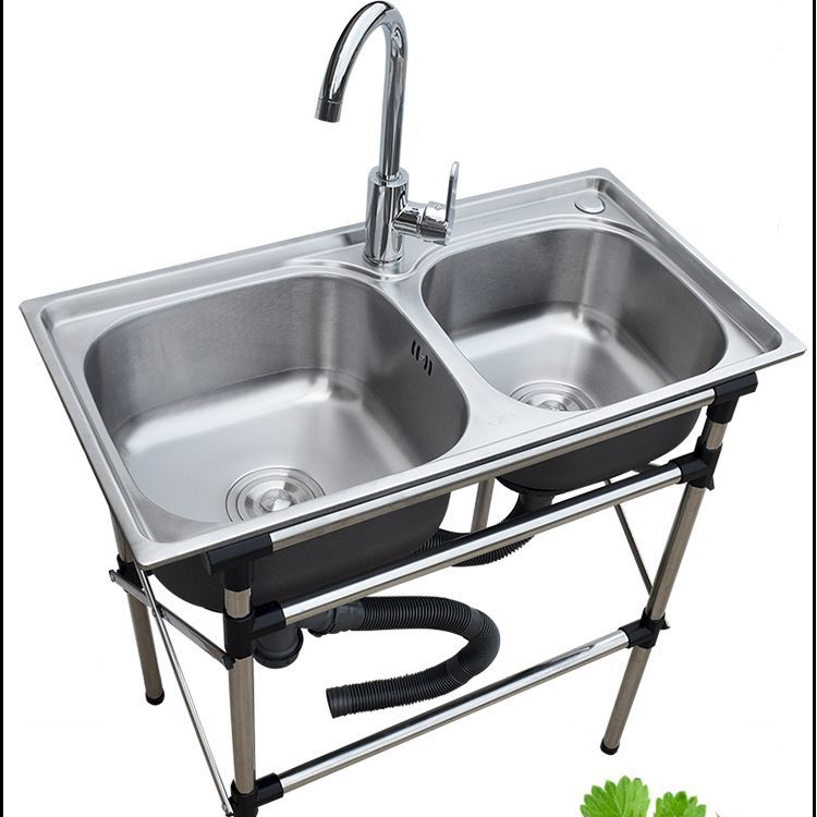不锈钢水槽带支撑落地架子大小双槽洗菜盆简易洗碗池手盆