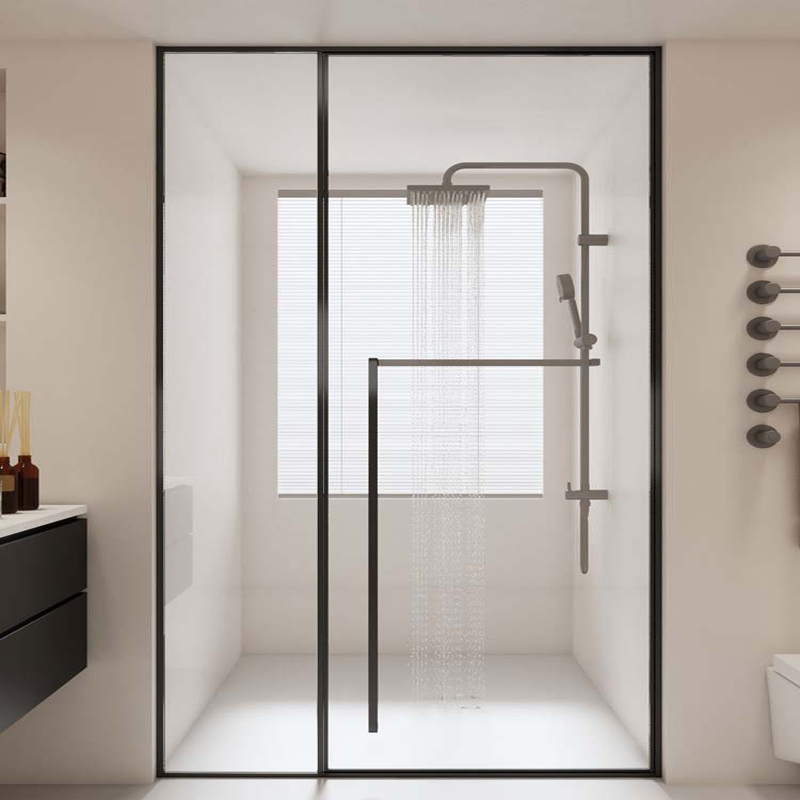 一字型内外平开门淋浴房极窄边全包框卫生间干湿会离浴室隔断玻璃
