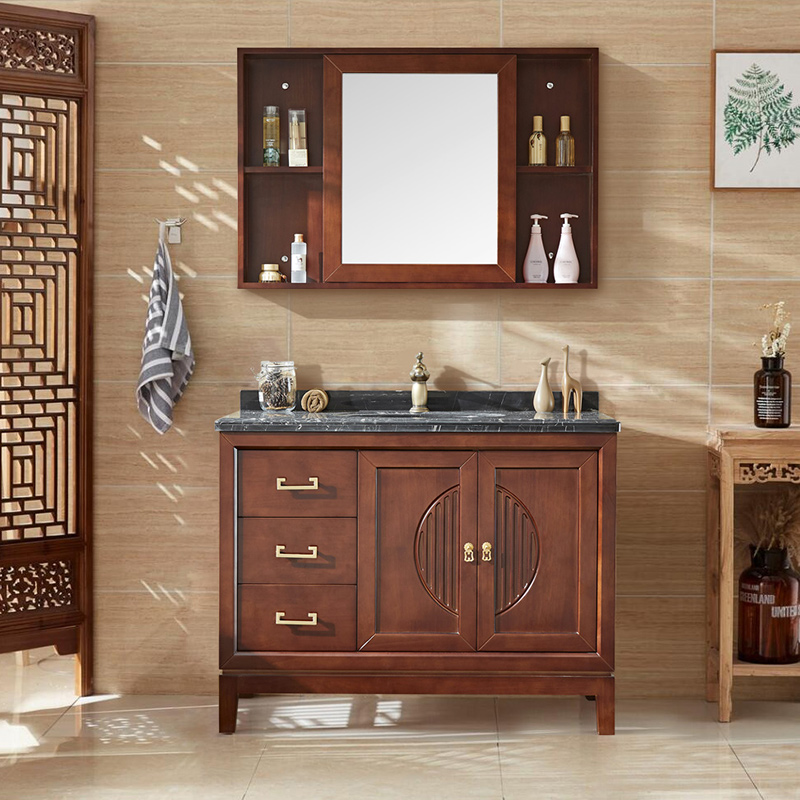 卫浴现代新中式浴室柜组合落地式洗脸洗手面盆实木洗漱台盆定制