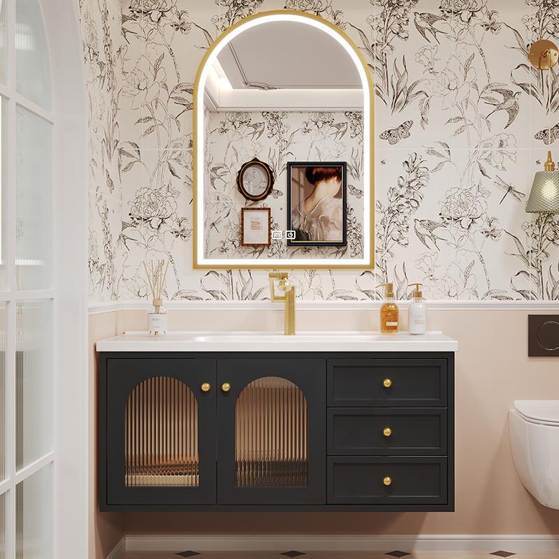 橡木法式复古浴室柜陶瓷一体盆美式卫生间洗手盆柜组合洗漱台洗脸