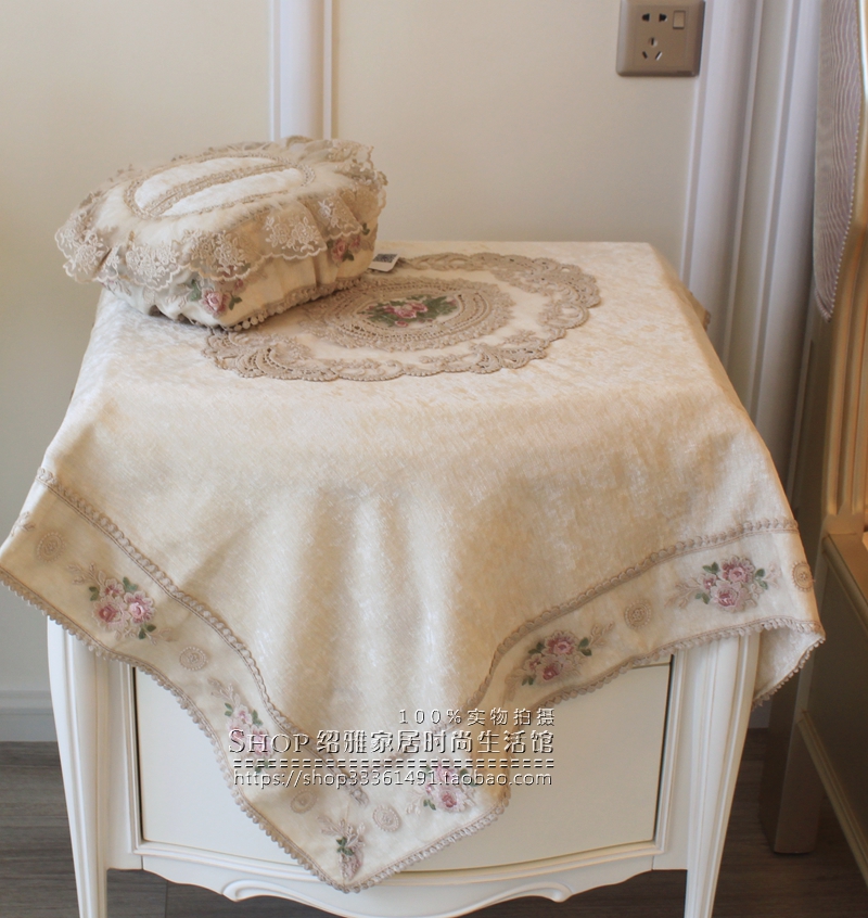 弯月亮叶语浅黄床头柜罩茶几罩洗衣机罩万能多用罩定做法式新古典