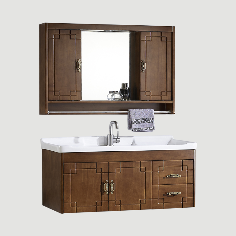 橡木实木新中式浴室柜隐藏式镜柜卫生间洗漱台洗手盆洗脸盆智能柜