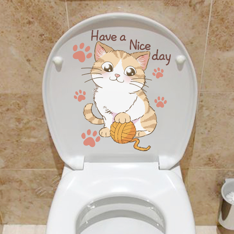 可爱马桶盖装饰贴纸猫咪马桶贴通用防水卫生间厕所坐便贴画全贴