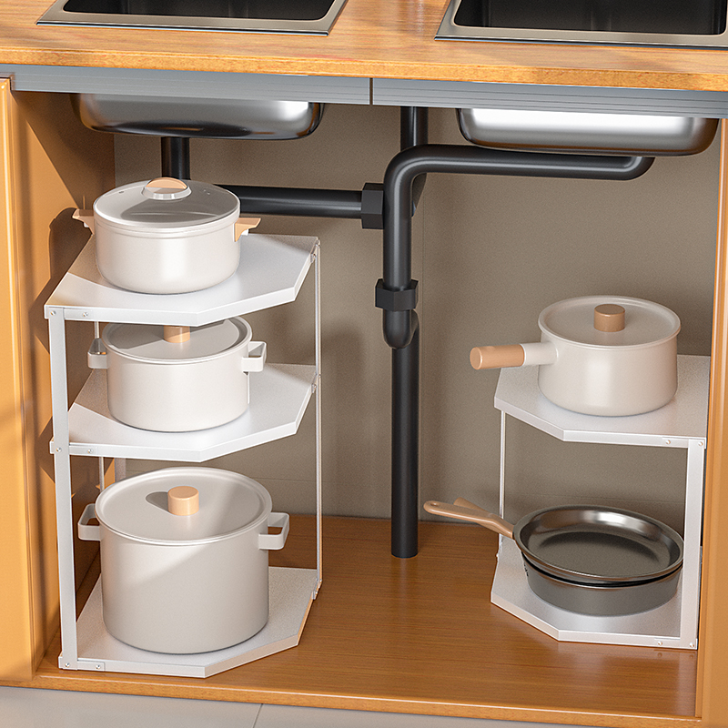 厨房下水槽放锅具置物架橱柜多层内转角墙角分层碗碟收纳架子台面