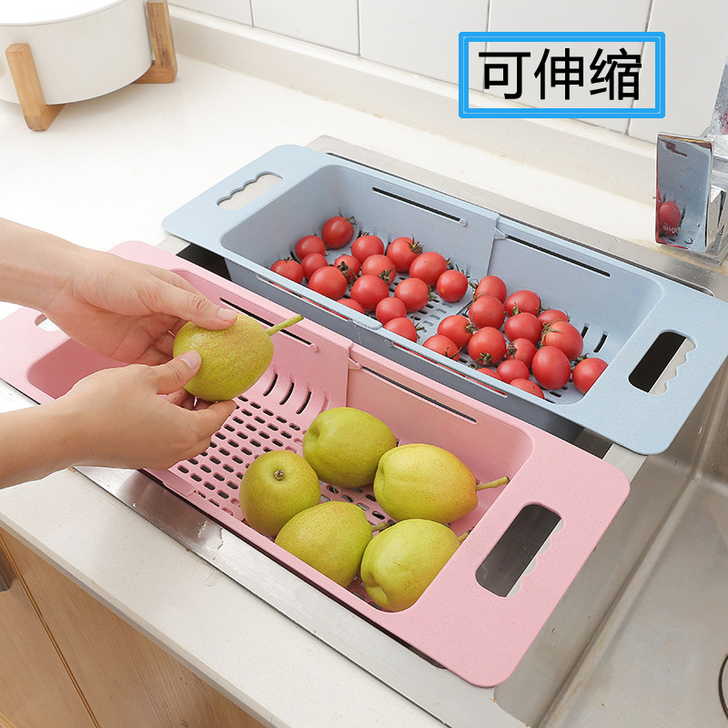 厨房塑料水槽沥水篮置物架可伸缩碗筷蔬菜架子收纳沥水架洗菜神器