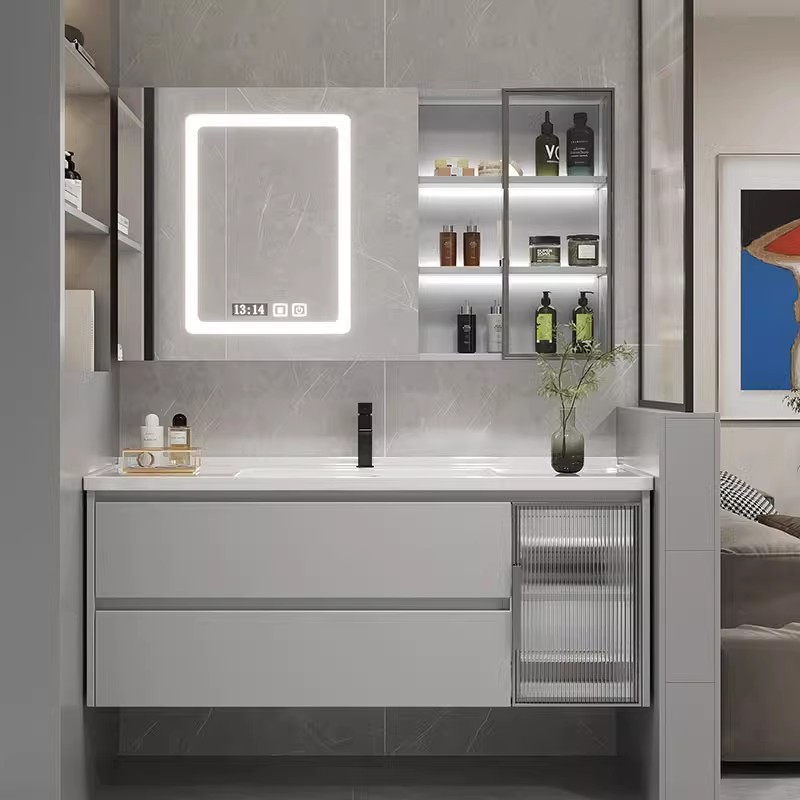 浴室柜组合现代简约卫生间岩板一体盆轻奢洗脸盆柜洗漱台洗手盆柜