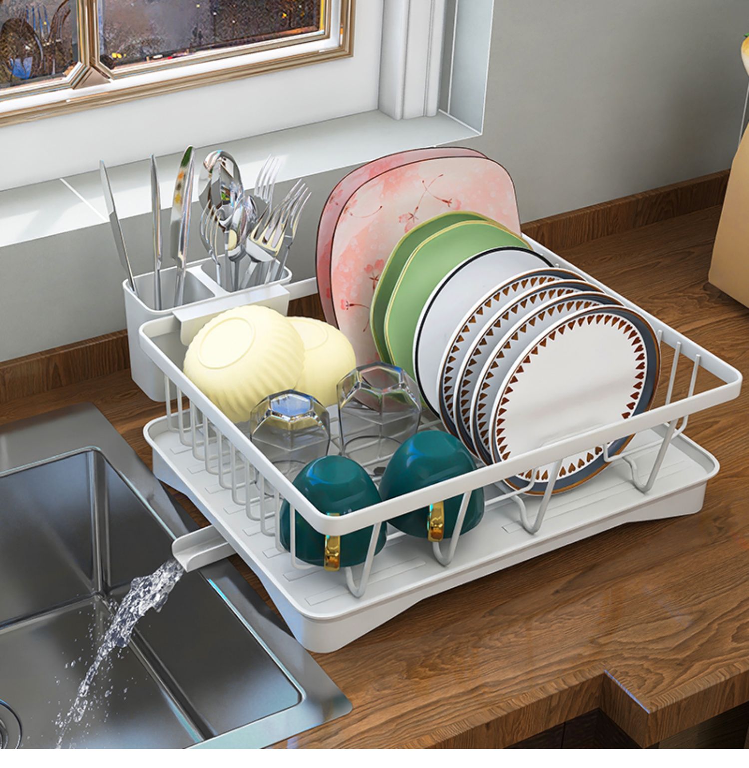 厨房碗碟碗盘收纳架家用台面碗筷碗碟沥水架洗碗水槽边双层放碗架