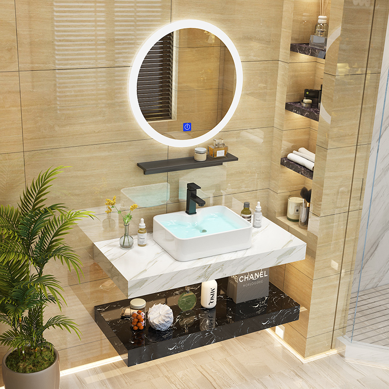 现代简约小户型浴室柜组合酒店卫生间双层大理石洗手洗脸盆洗漱台