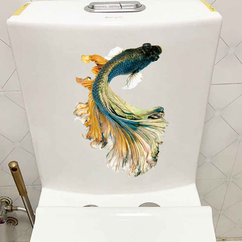 漂亮的暹罗斗鱼马桶盖贴防水自粘的浴室墙贴厕所装饰