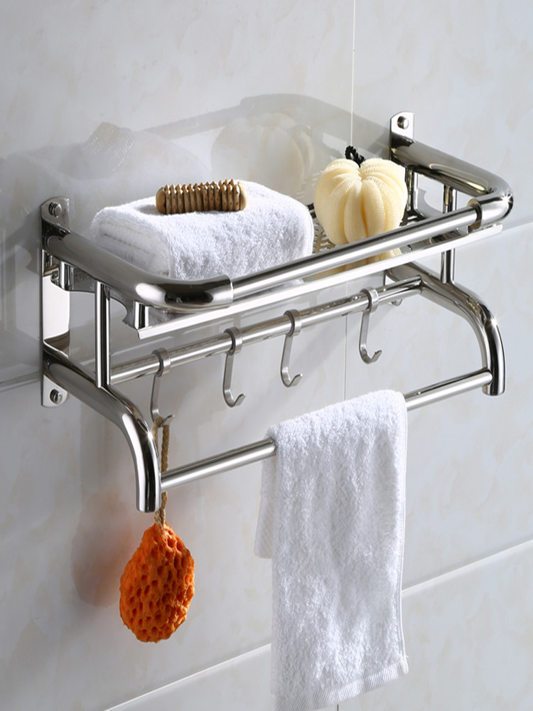 不锈钢单层毛巾架卫生间两三层浴巾架置物架浴室收纳架壁挂免打孔