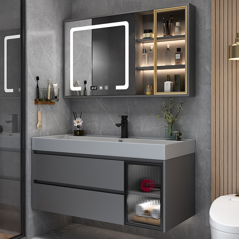 纳米岩石一体盆浴室柜镜柜现代简约卫生间洗脸洗手盆柜组合洗漱台