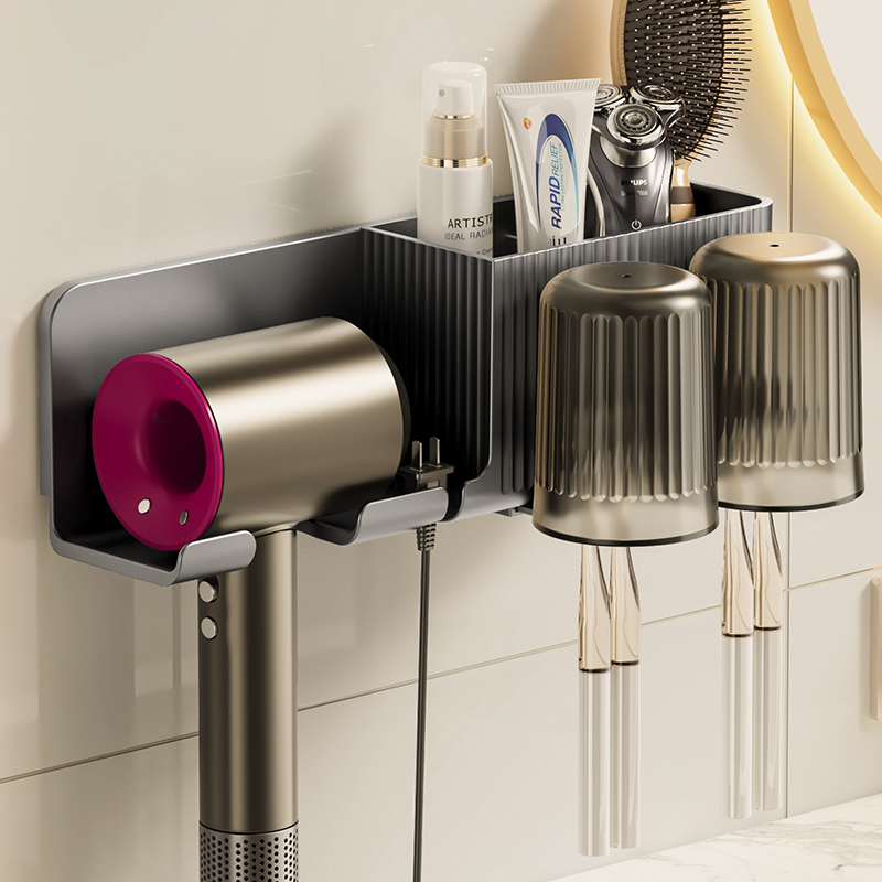 吹风机置物架子卫生洗手间免打孔浴室挂电吹风筒牙刷一体收纳支架