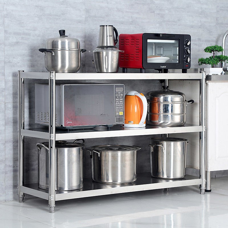 不锈钢厨房置物架落地式多层收纳置地式多功能微波炉烤箱储物架子