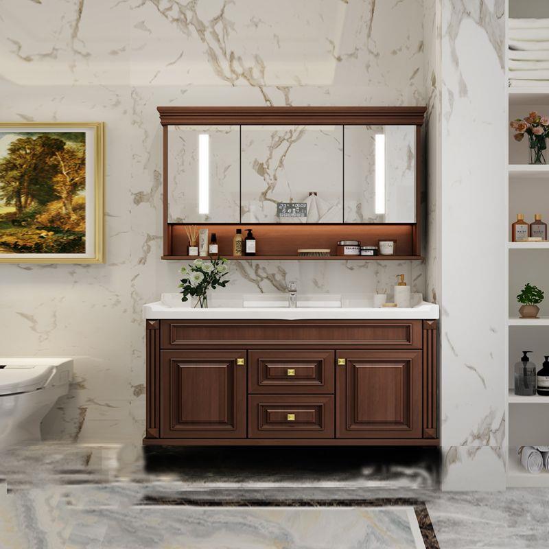 美式浴室柜实木洗手台一体陶瓷岩板无缝盆洗脸盆卫生间
