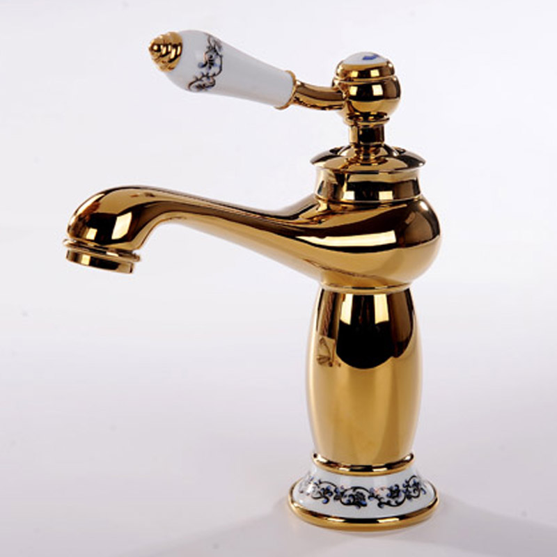 欧式全铜水龙头卫生间面盆水龙头浴室冷热水台盆单孔金色水龙头