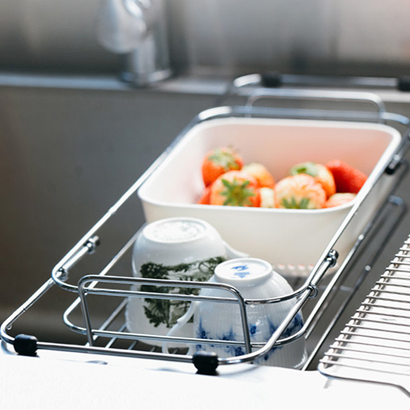 ASVEL 日本水槽可伸缩沥水架沥水篮碗盘沥干洗菜水果篮厨房置物架
