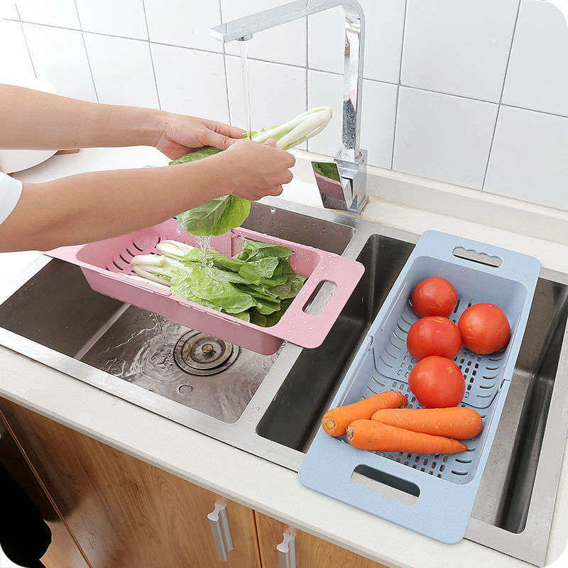 伸缩洗碗池淘篮子水槽菜盆水果洗菜盆可置物架沥水塑料收纳筐厨房