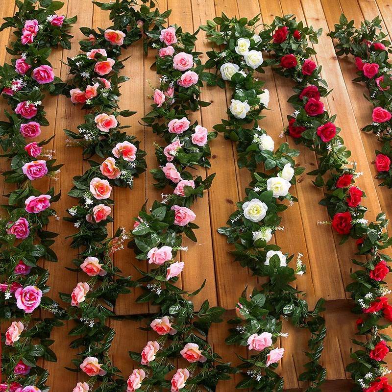 长条客厅天花管子仿真植物装饰 玫瑰花藤 挂墙花草园林草坪大片缠