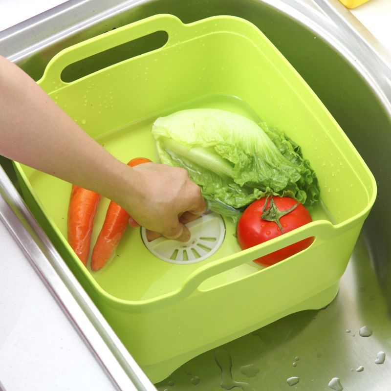 厨房 家用 洗菜篮塑料移动水槽带把手沥水架洗菜蓝水池置物洗碗盆