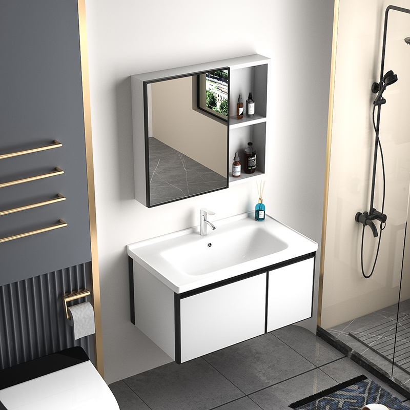 G3YN白色太空铝浴室柜简约洗手盆柜组合卫生间岩板洗脸池防水洗面
