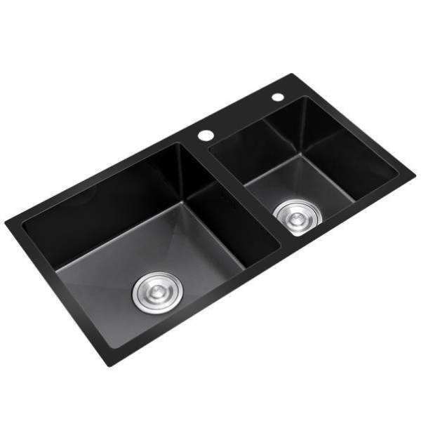 德国黑色洗菜盆双槽厨房手工纳米水槽304不锈钢洗碗槽池水池家用