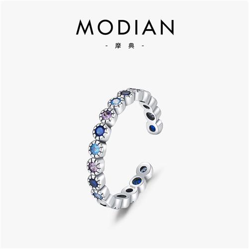 MODIAN高级感渐变色戒指女925纯银小众设计ins风复古开口指环礼物