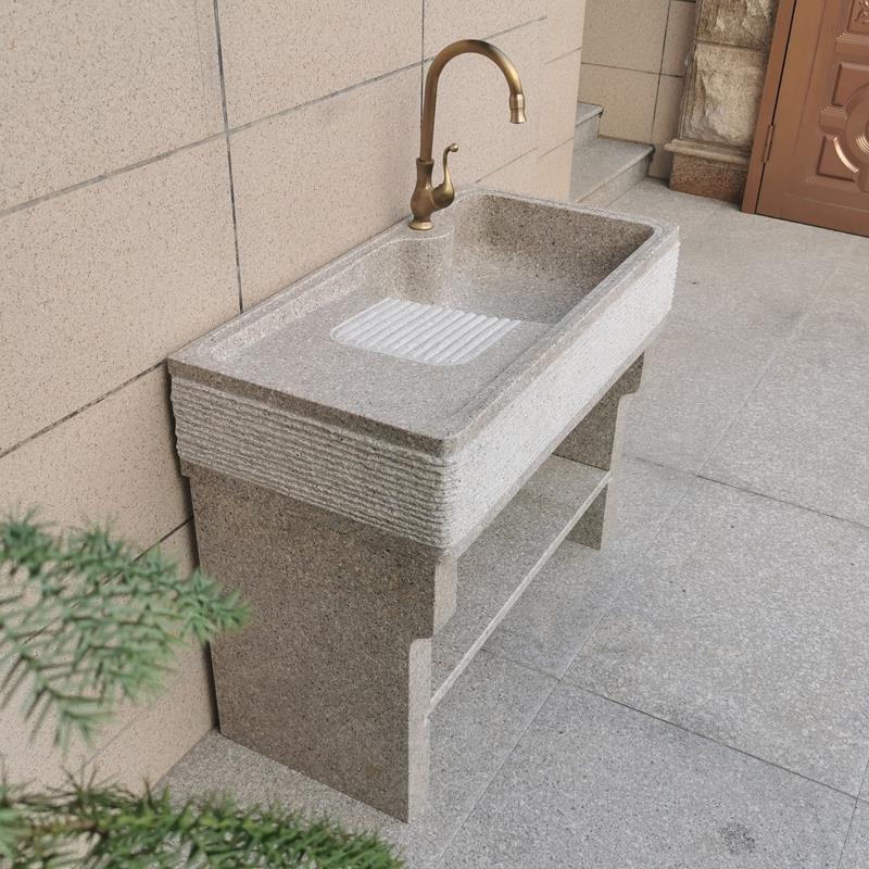 石头洗衣水槽庭院大理石洗衣池带搓衣板一体户外阳台洗手台盆家用