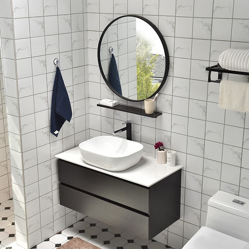 BENLO简约现代实木浴室柜卫浴柜组合套装台上盆一体盆卫生间