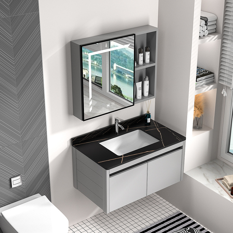 加厚铝合金智能浴室柜一体岩板盆卫生间洗脸盆柜组合洗手间洗漱台