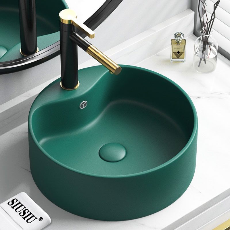 极速北欧墨绿色陶瓷台上盆家用洗手盆单盆面池方形洗脸盆洗面圆形