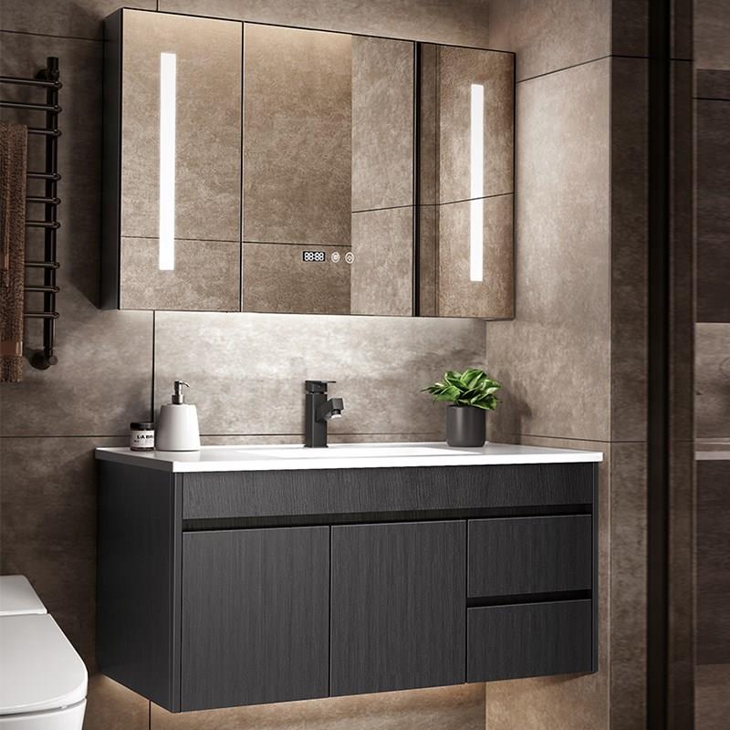 北欧现代简约浴室柜 实木吊柜美式柜卫浴镜柜洗脸 洗手盆柜组合