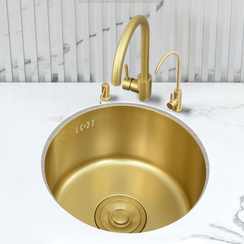 白色不锈钢圆形水槽小尺寸单槽厨房家用洗菜盆吧台岛台洗碗池台下