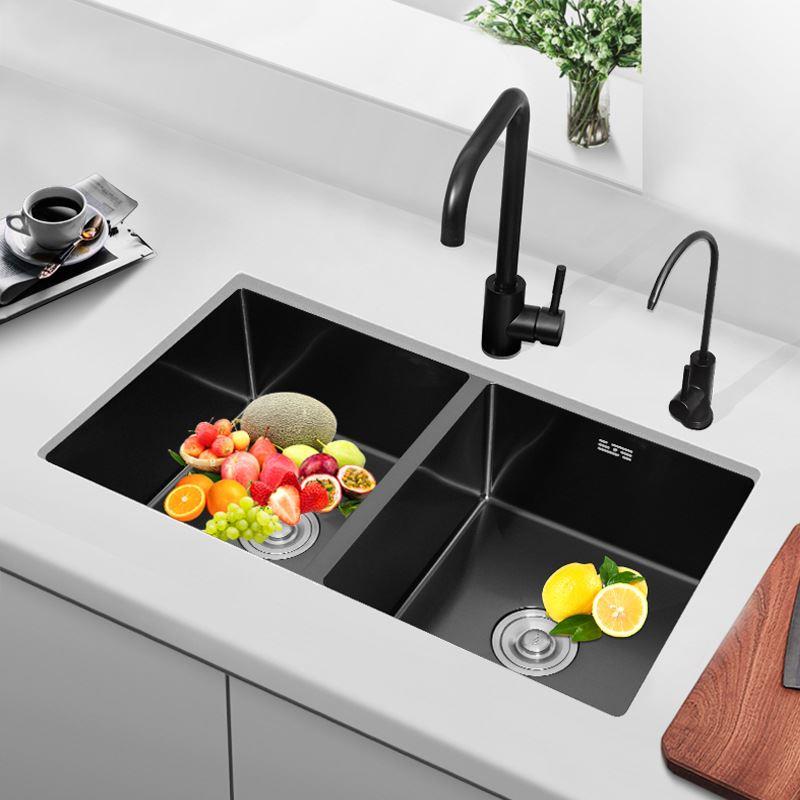 黑色纳米超大号不锈钢水槽双槽嵌入式台下盆厨房异形洗菜盆洗碗池