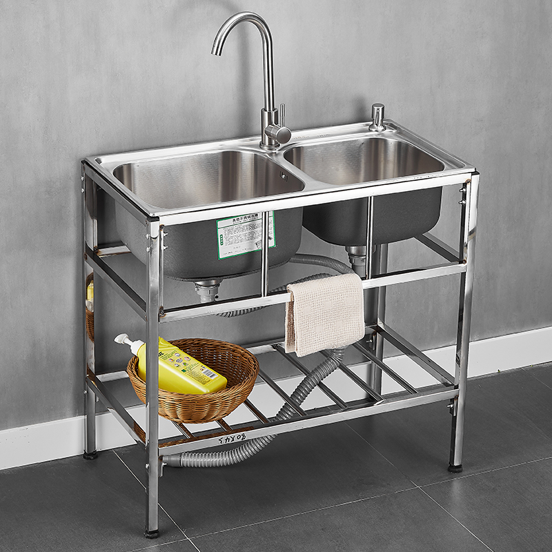 304厨房不锈钢水槽洗菜盆双槽单槽带支架水池洗碗槽洗手盆池架子