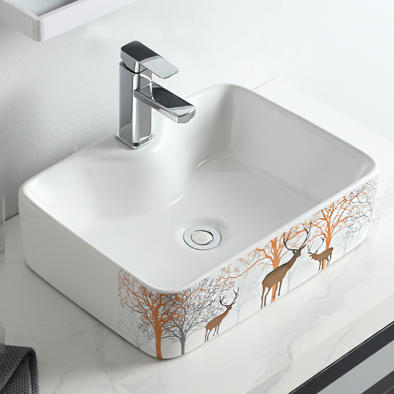 陶瓷彩色方形台上盆艺术盆洗手盆洗脸盆卫生间阳台面盆家用洗手池