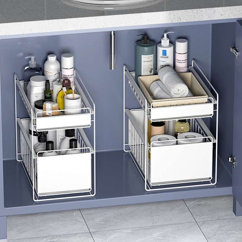厨房水槽置物架多功能抽拉式家用沥水篮橱柜多层收纳架杂物储物架
