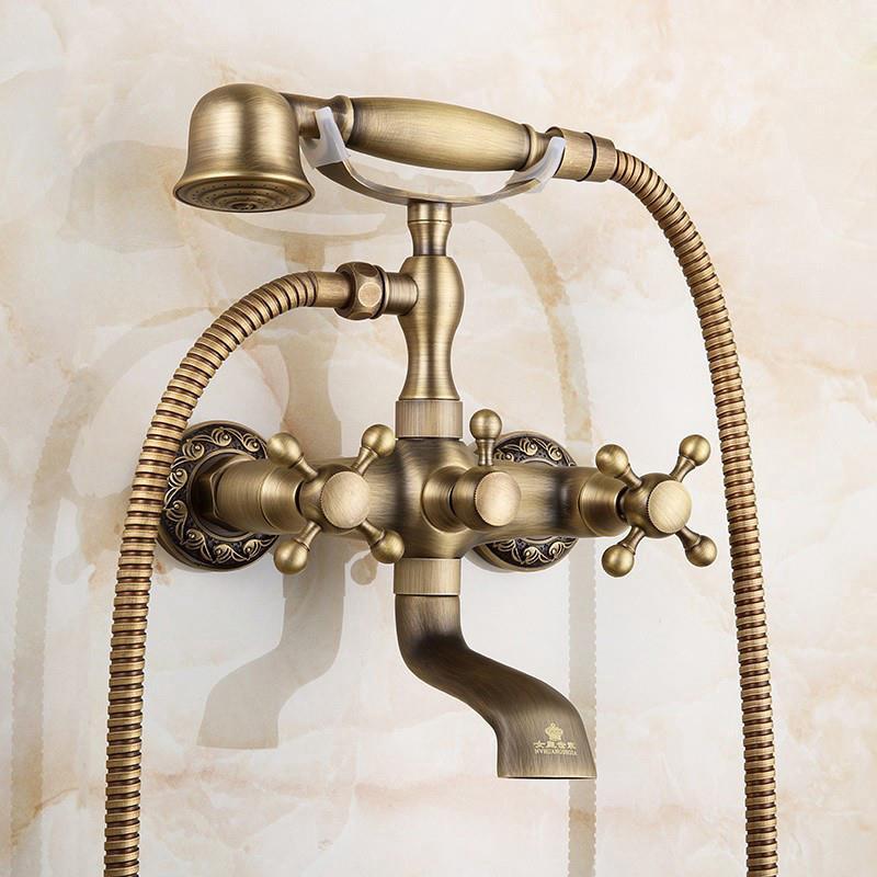 全铜仿古拉丝花洒 复古欧式淋浴简易花洒套装 浴缸水龙头