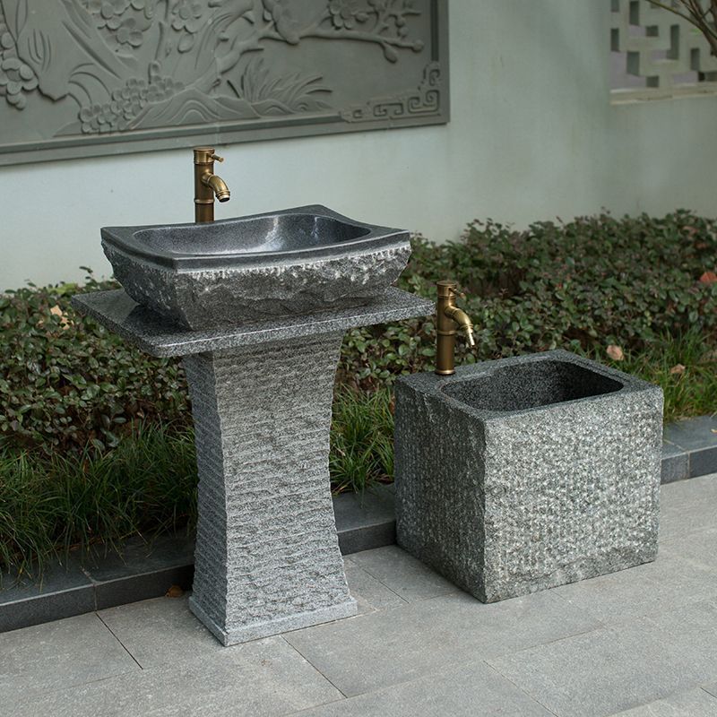 庭院天然石头洗手盆户外洗脸盆室外水池一体立柱盆复古大理石台盆