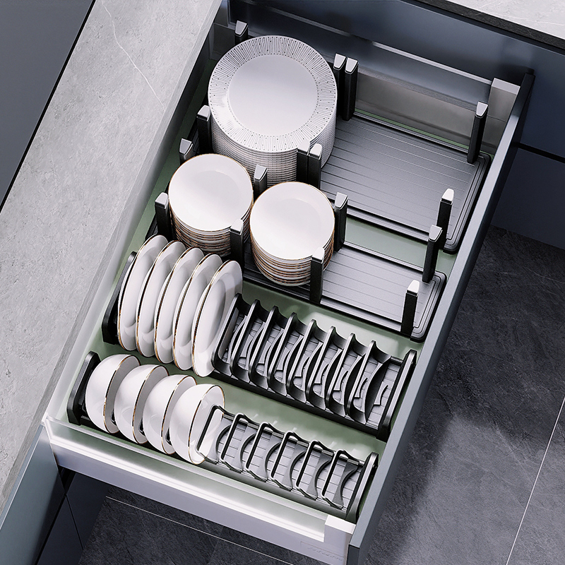 格麦碗碟收纳架厨房抽屉式分隔橱柜内置碗架盘子碗盘柜内餐具置物