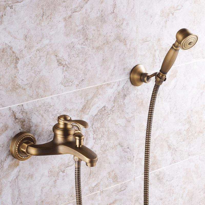 仿古铜色淋浴混水阀简易花洒浴缸边浴室水龙头欧式套装入墙式复古