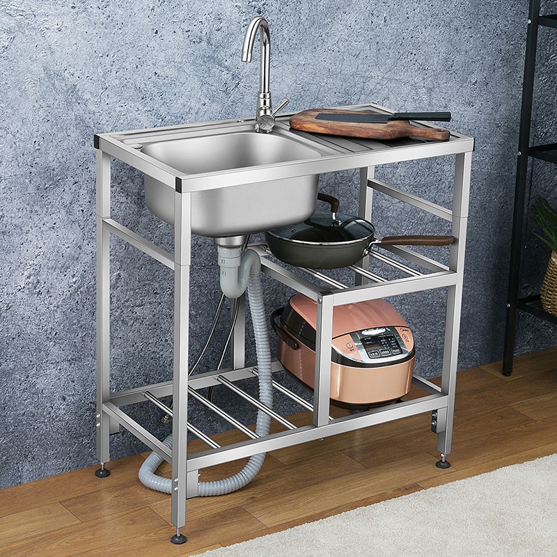 速发洗脸家用厨房简易不锈钢水槽一体台面洗菜盆单槽双槽带支架洗