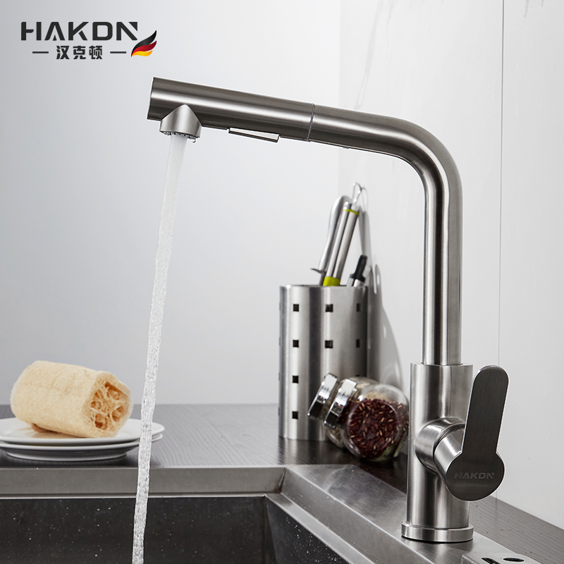汉克顿厨房水槽洗碗池洗菜盆304不锈钢冷热伸缩水龙头 可抽拉式